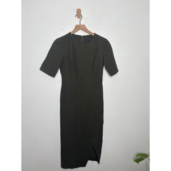 Banana Republic Bi Stretch Short Sleeve Sheath Dress Size 2 Olive Green Bodycon - Picture 3 of 10
